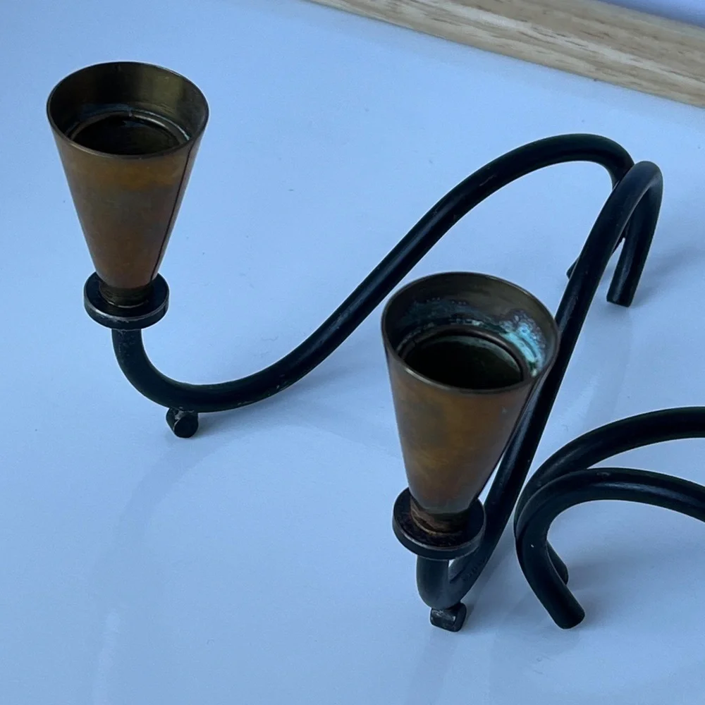 Vintage Nilsjohan Sweden Brass & Iron Candleholders (Pair)